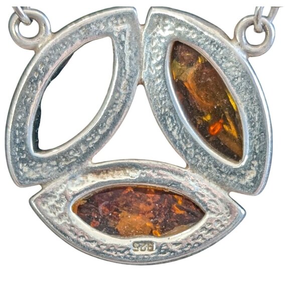 Sterling Silver 925 Necklace Amber Pendant Three Multicolor Amber Stones 16-Inch - Picture 9 of 11
